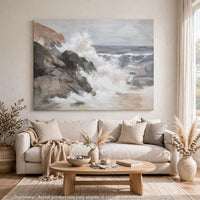 Thuna Wall Art, Hand Painted Stormy Seascape, Wrapped Canvas, Tan 40x50 - BM355634