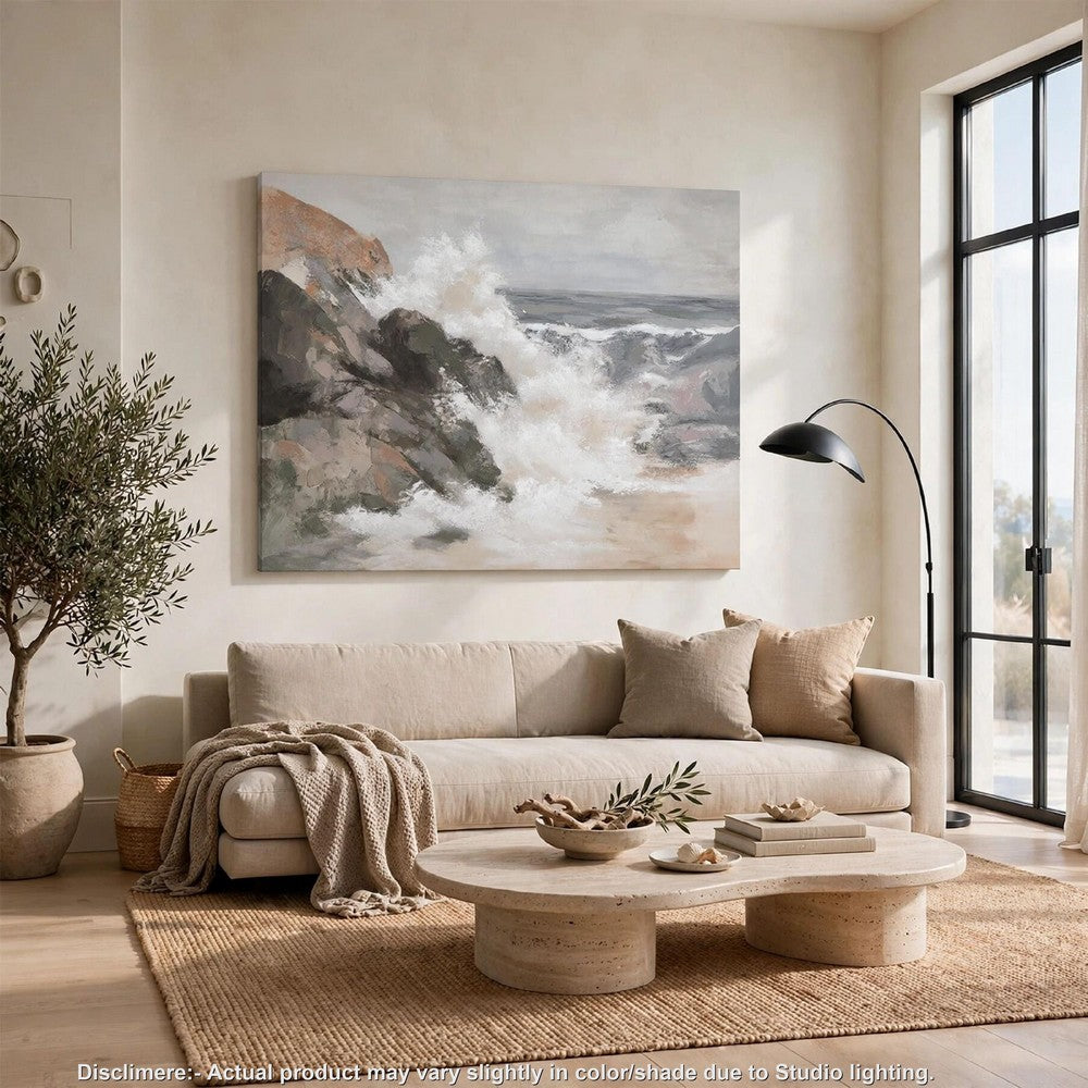 Thuna Wall Art, Hand Painted Stormy Seascape, Wrapped Canvas, Tan 40x50 - BM355634