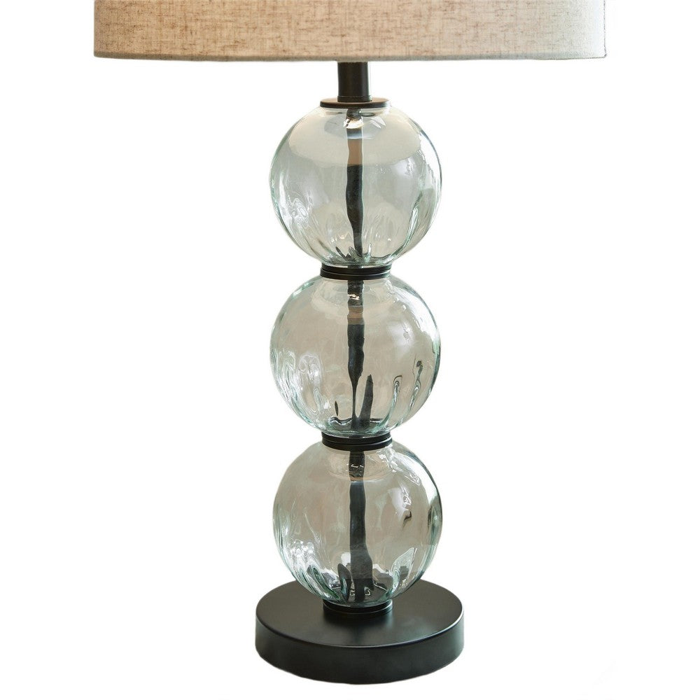Airo Table Lamp Set of 2, Stacked Glass Spheres, Brown Shade, Black Metal-BM355635