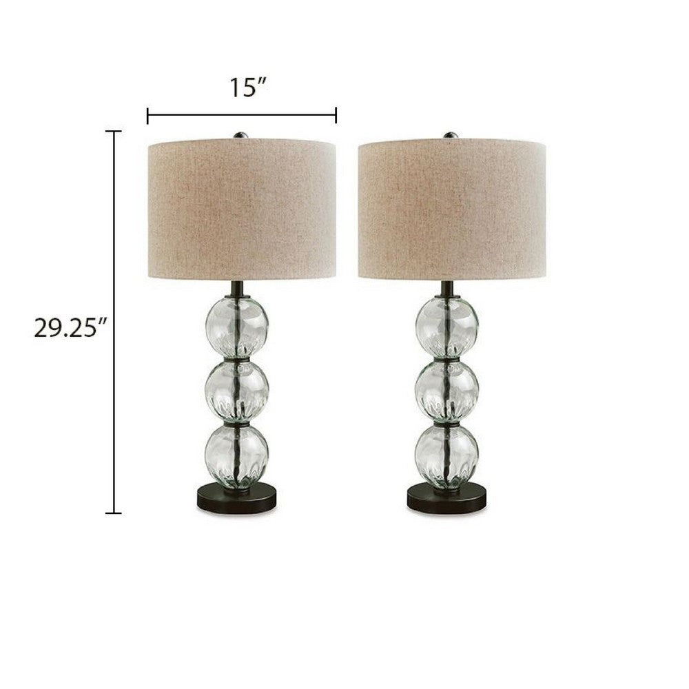 Airo Table Lamp Set of 2, Stacked Glass Spheres, Brown Shade, Black Metal-BM355635
