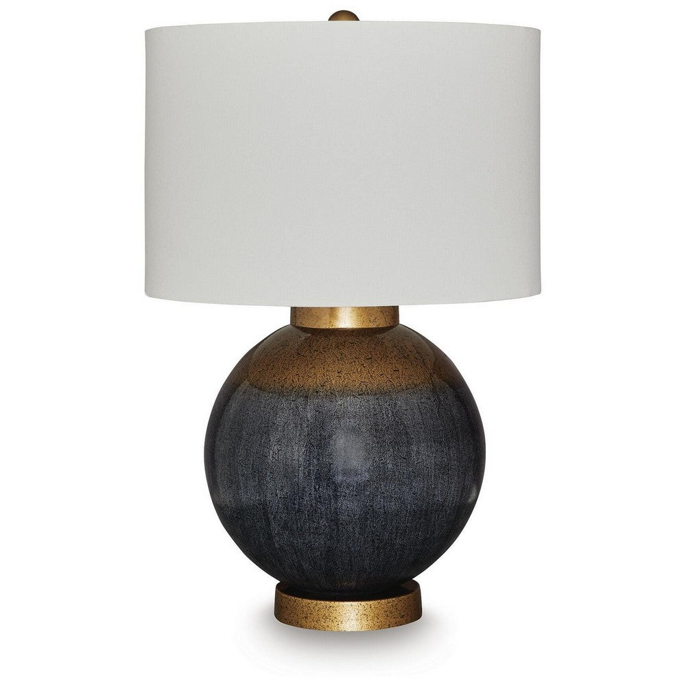 Kara Table Lamp, Round Body, White Shade, Gold Blue Ombre Metal 27 Inch-BM355636