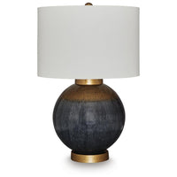 Kara Table Lamp, Round Body, White Shade, Gold Blue Ombre Metal 27 Inch-BM355636
