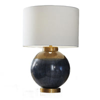 Kara Table Lamp, Round Body, White Shade, Gold Blue Ombre Metal 27 Inch-BM355636