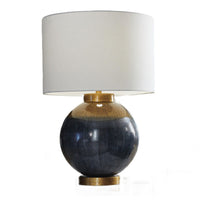 Kara Table Lamp, Round Body, White Shade, Gold Blue Ombre Metal 27 Inch-BM355636
