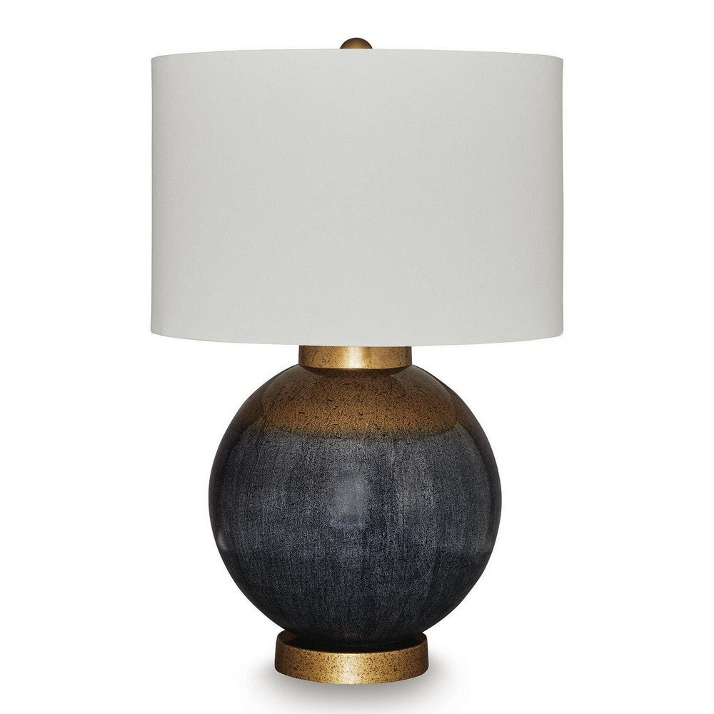 Kara Table Lamp, Round Body, White Shade, Gold Blue Ombre Metal 27 Inch-BM355636