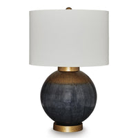 Kara Table Lamp, Round Body, White Shade, Gold Blue Ombre Metal 27 Inch-BM355636