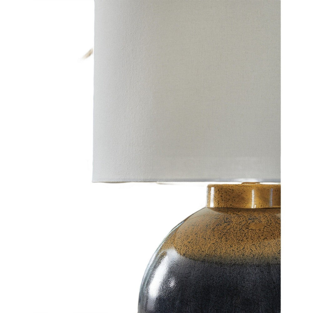 Kara Table Lamp, Round Body, White Shade, Gold Blue Ombre Metal 27 Inch-BM355636