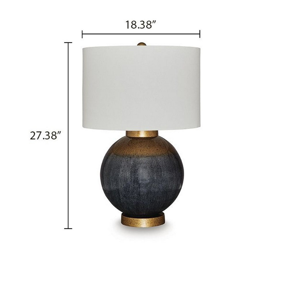 Kara Table Lamp, Round Body, White Shade, Gold Blue Ombre Metal 27 Inch-BM355636