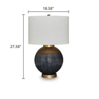 Kara Table Lamp, Round Body, White Shade, Gold Blue Ombre Metal 27 Inch-BM355636