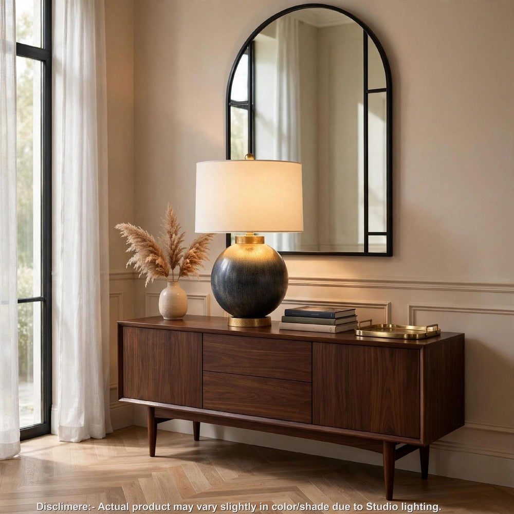 Kara Table Lamp, Round Body, White Shade, Gold Blue Ombre Metal 27 Inch-BM355636