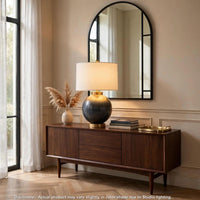 Kara Table Lamp, Round Body, White Shade, Gold Blue Ombre Metal 27 Inch-BM355636