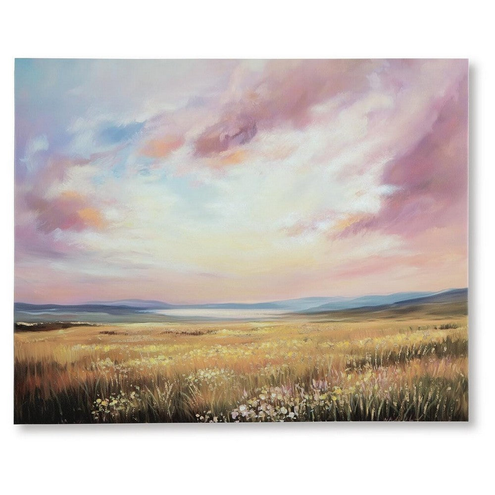 Roly Wall Art, Hand Painted Floral Landscape,  Pink and Blue Canvas 40x50 - BM355637