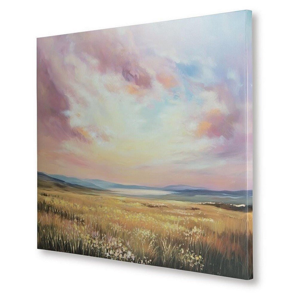 Roly Wall Art, Hand Painted Floral Landscape,  Pink and Blue Canvas 40x50 - BM355637
