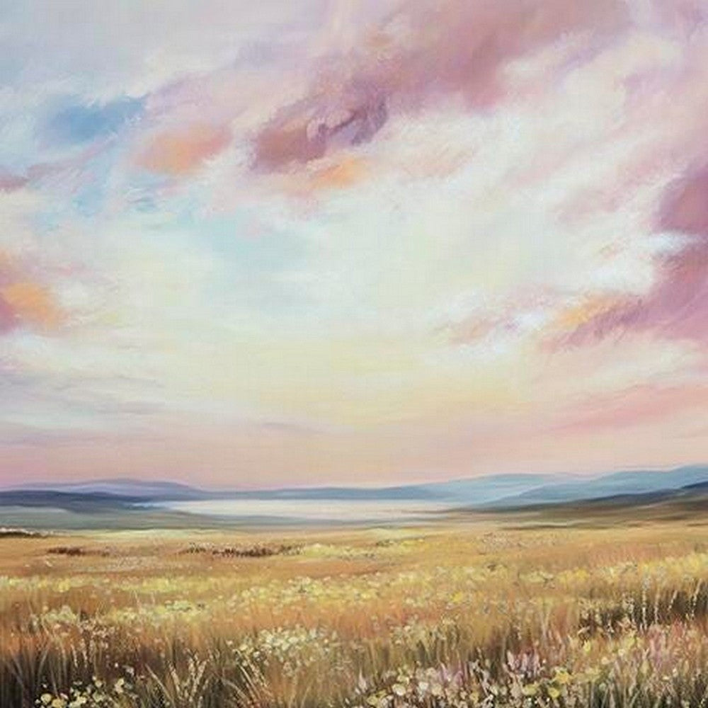 Roly Wall Art, Hand Painted Floral Landscape,  Pink and Blue Canvas 40x50 - BM355637