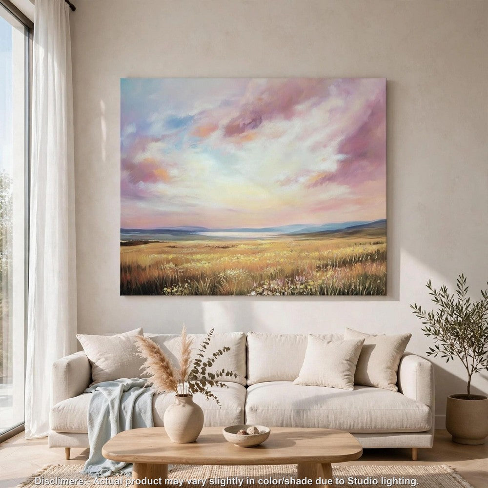 Roly Wall Art, Hand Painted Floral Landscape,  Pink and Blue Canvas 40x50 - BM355637