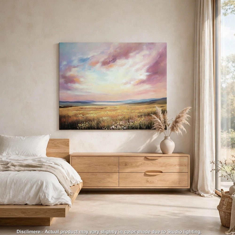 Roly Wall Art, Hand Painted Floral Landscape,  Pink and Blue Canvas 40x50 - BM355637