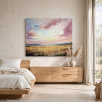 Roly Wall Art, Hand Painted Floral Landscape,  Pink and Blue Canvas 40x50 - BM355637