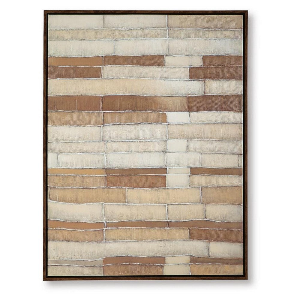 Moyre Wall Art, Hand Painted Abstract Grid Design, Brown and White 36x48 - BM355639