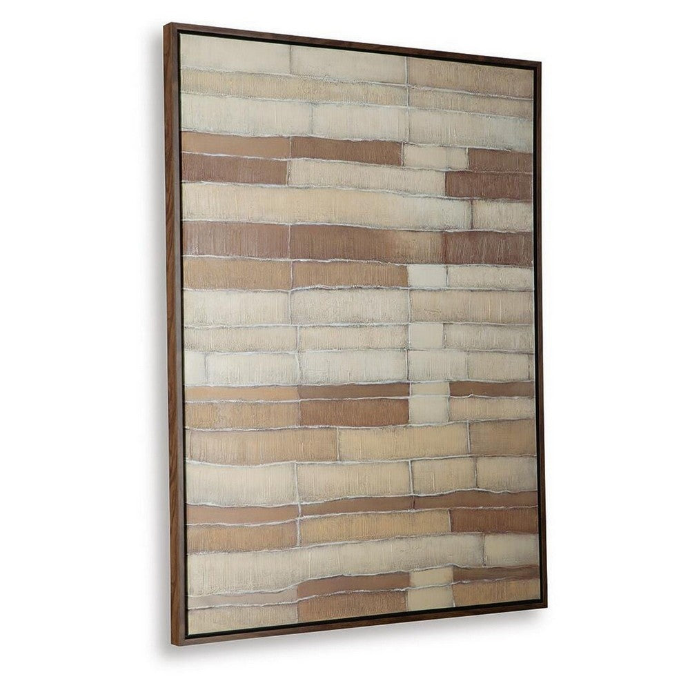 Moyre Wall Art, Hand Painted Abstract Grid Design, Brown and White 36x48 - BM355639