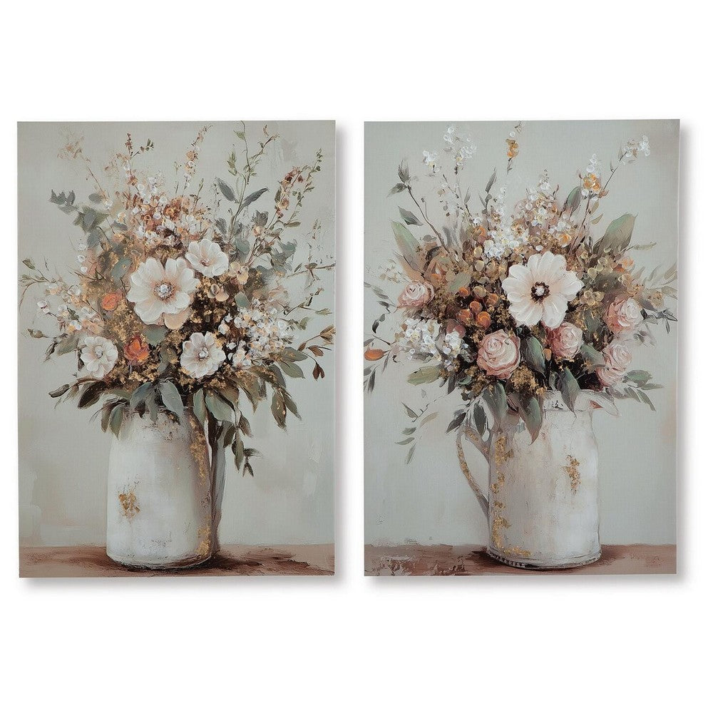 Faiz Wall Art Set of 2, Pitcher w Flowers, Embellished Gold Foil, Gray 24x35 - BM355640