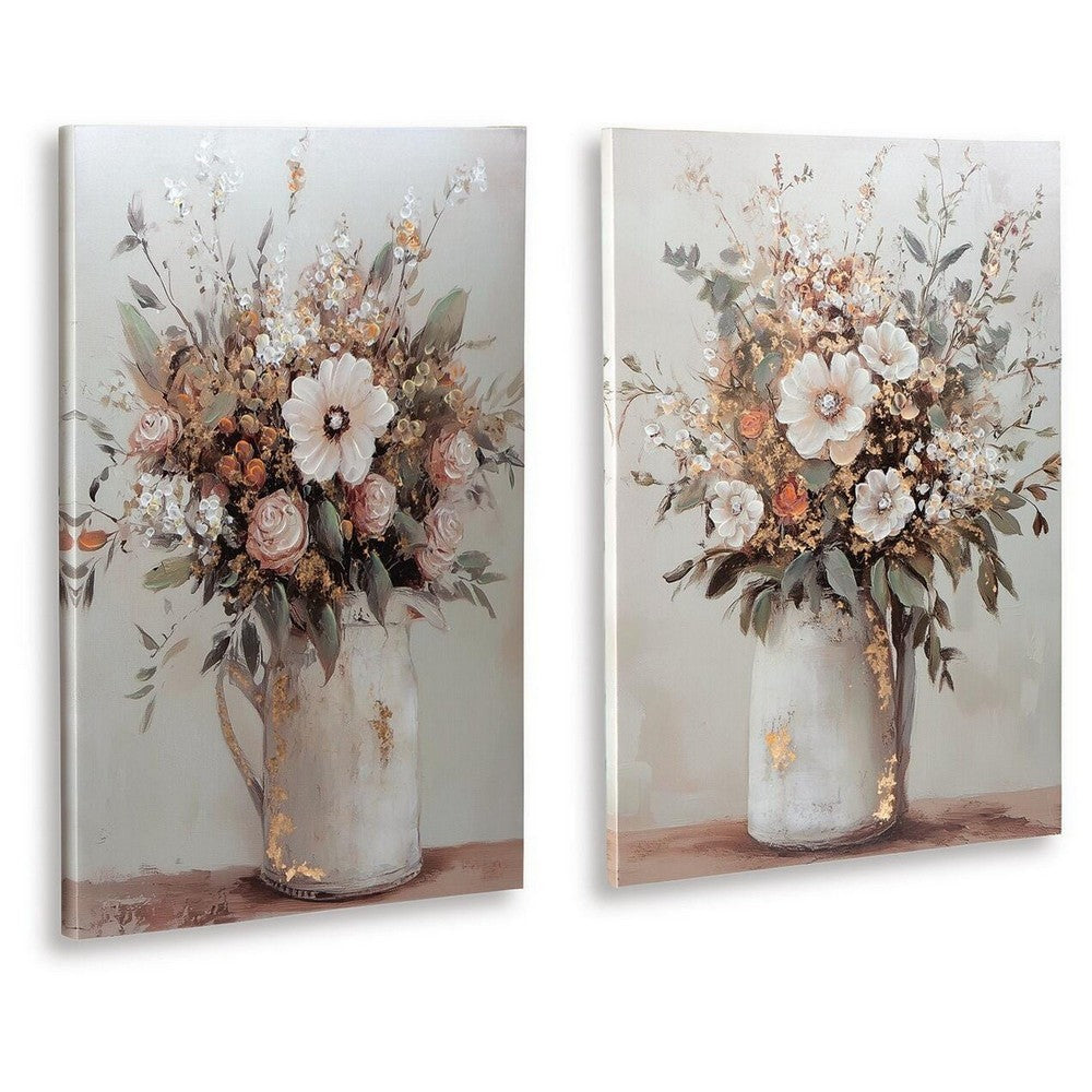 Faiz Wall Art Set of 2, Pitcher w Flowers, Embellished Gold Foil, Gray 24x35 - BM355640