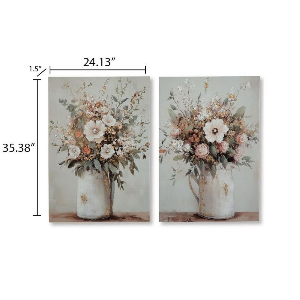 Faiz Wall Art Set of 2, Pitcher w Flowers, Embellished Gold Foil, Gray 24x35 - BM355640