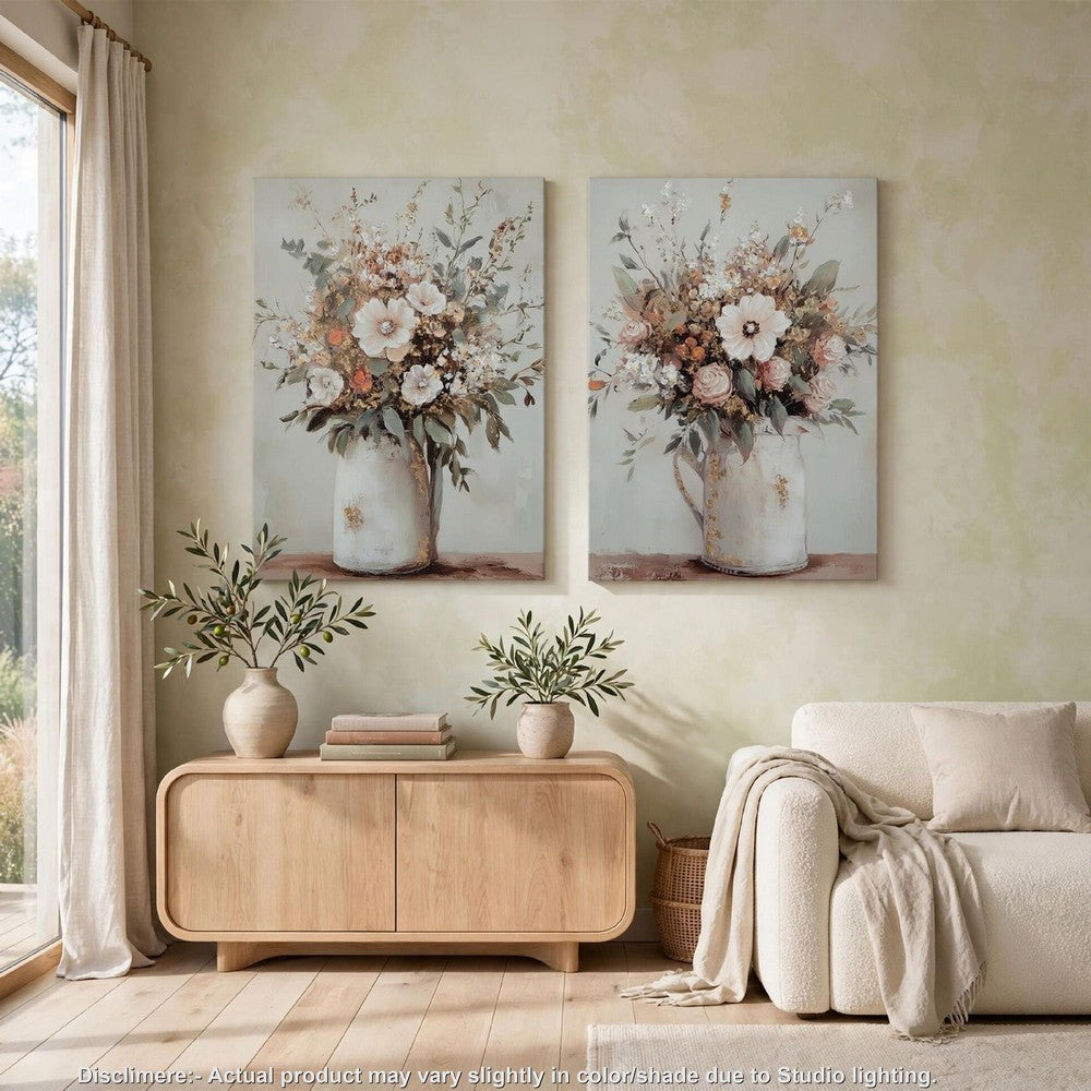 Faiz Wall Art Set of 2, Pitcher w Flowers, Embellished Gold Foil, Gray 24x35 - BM355640