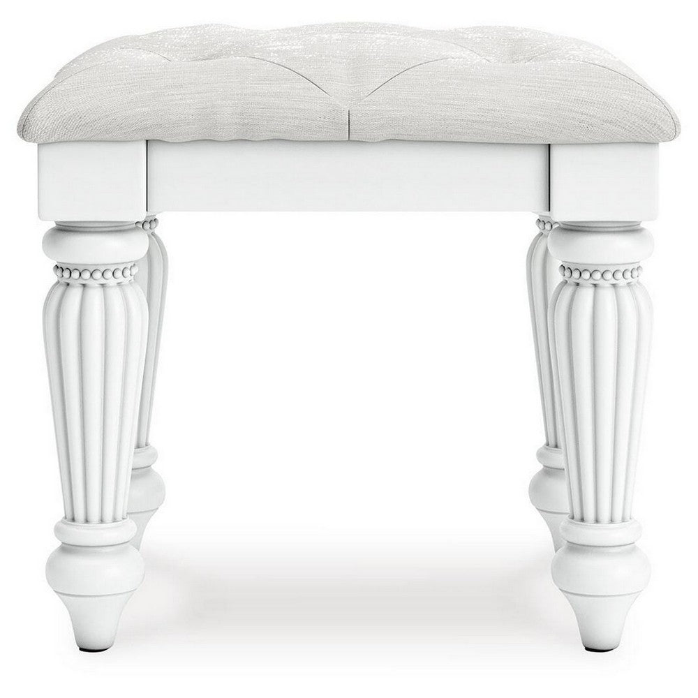 Koze Vanity Stool, Foam Seat, Tufted Polyester, Matte White 19 Inch - BM355641