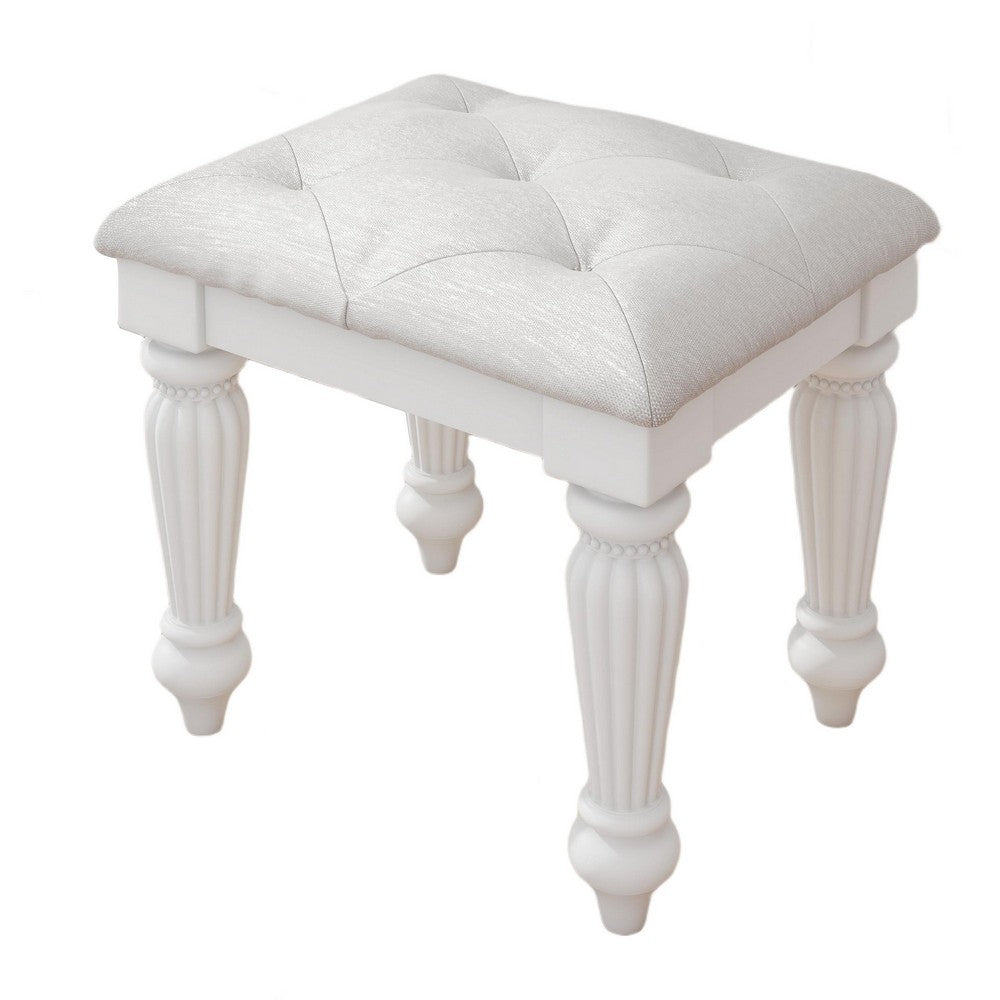 Koze Vanity Stool, Foam Seat, Tufted Polyester, Matte White 19 Inch - BM355641