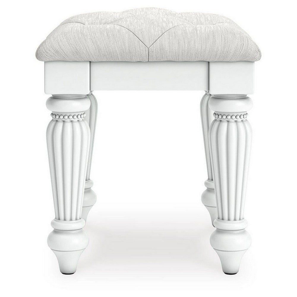 Koze Vanity Stool, Foam Seat, Tufted Polyester, Matte White 19 Inch - BM355641
