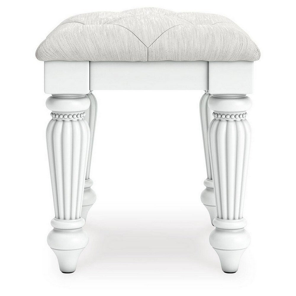 Koze Vanity Stool, Foam Seat, Tufted Polyester, Matte White 19 Inch - BM355641