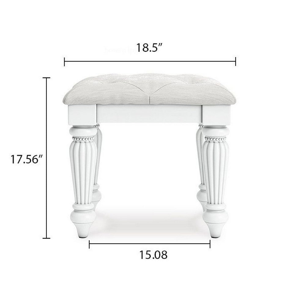 Koze Vanity Stool, Foam Seat, Tufted Polyester, Matte White 19 Inch - BM355641