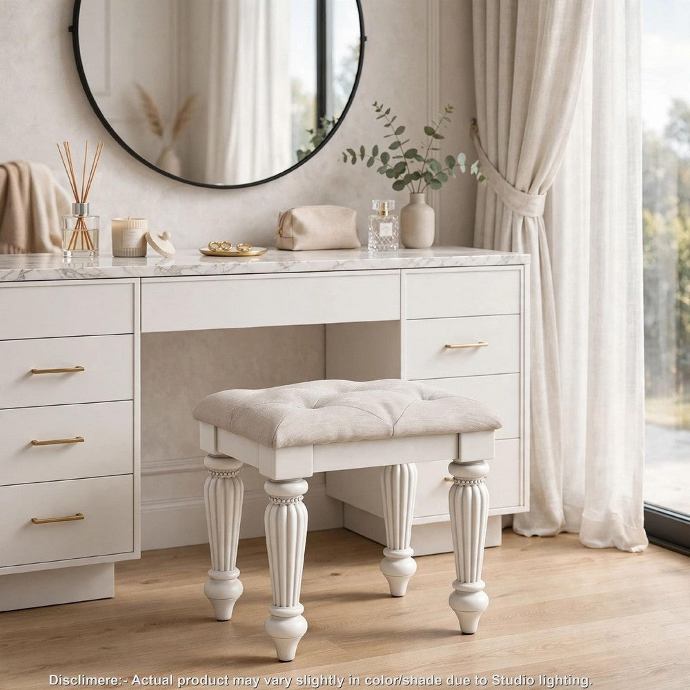 Koze Vanity Stool, Foam Seat, Tufted Polyester, Matte White 19 Inch - BM355641