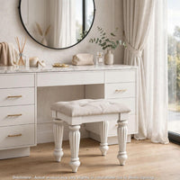 Koze Vanity Stool, Foam Seat, Tufted Polyester, Matte White 19 Inch - BM355641
