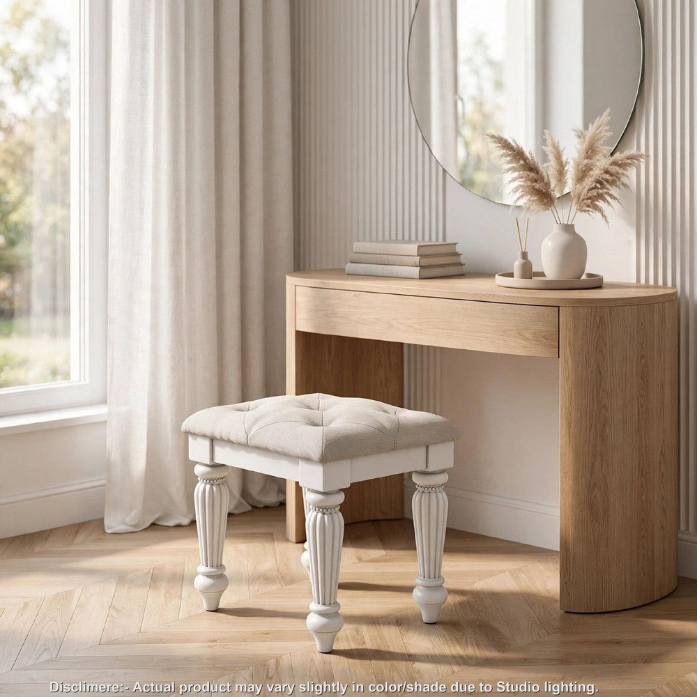 Koze Vanity Stool, Foam Seat, Tufted Polyester, Matte White 19 Inch - BM355641