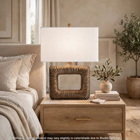 Onbi Table Lamp, Rectangular Shade, Hollow Square, Antique Brass 25 Inch-BM355643