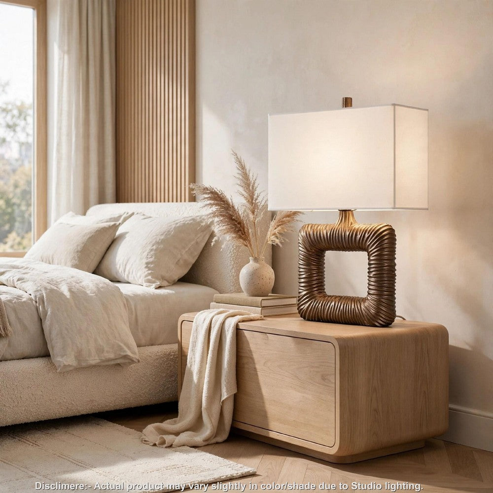 Onbi Table Lamp, Rectangular Shade, Hollow Square, Antique Brass 25 Inch-BM355643