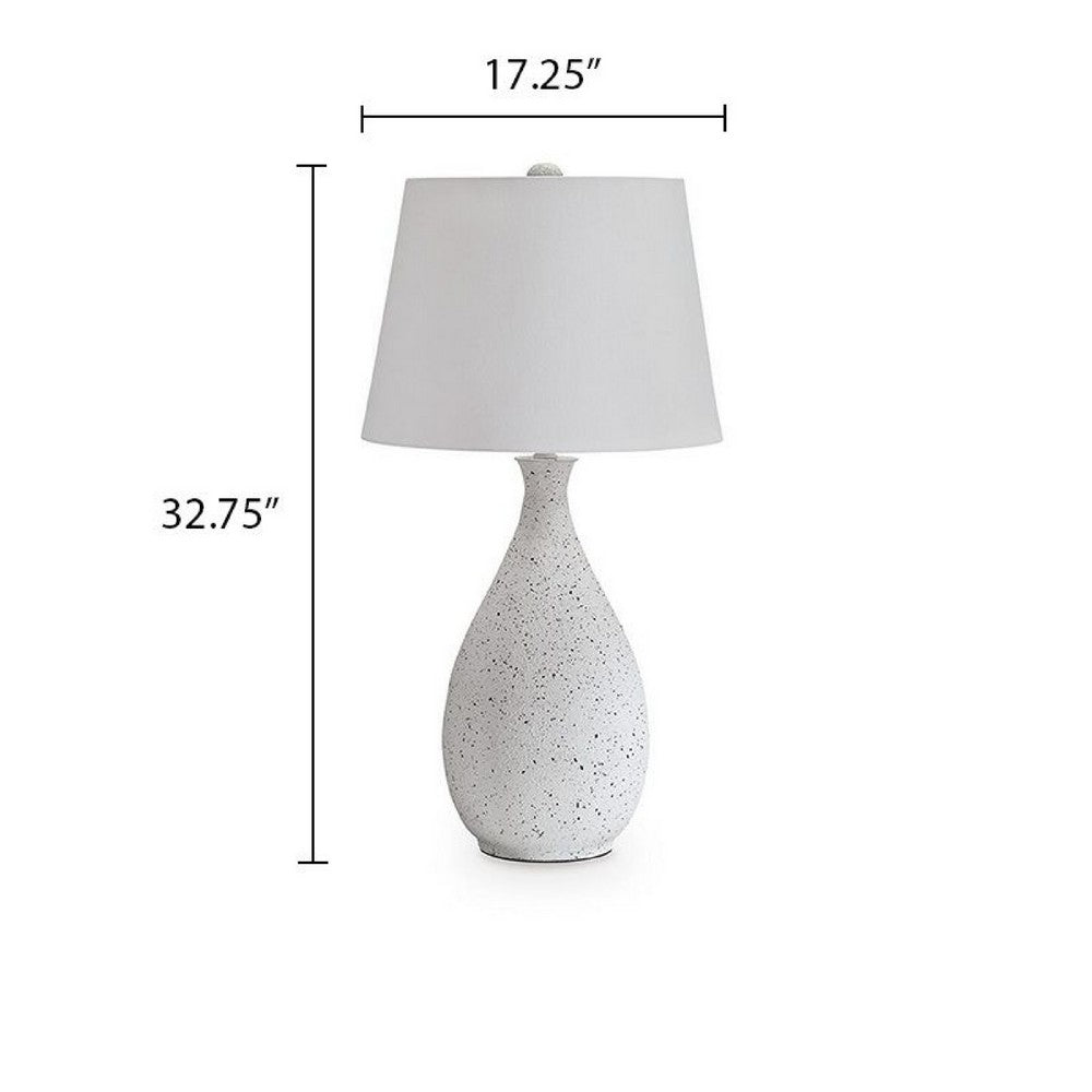 Yati Teardrop Table Lamp, Empire Shade, Speckled White Metal 33 Inch-BM355644