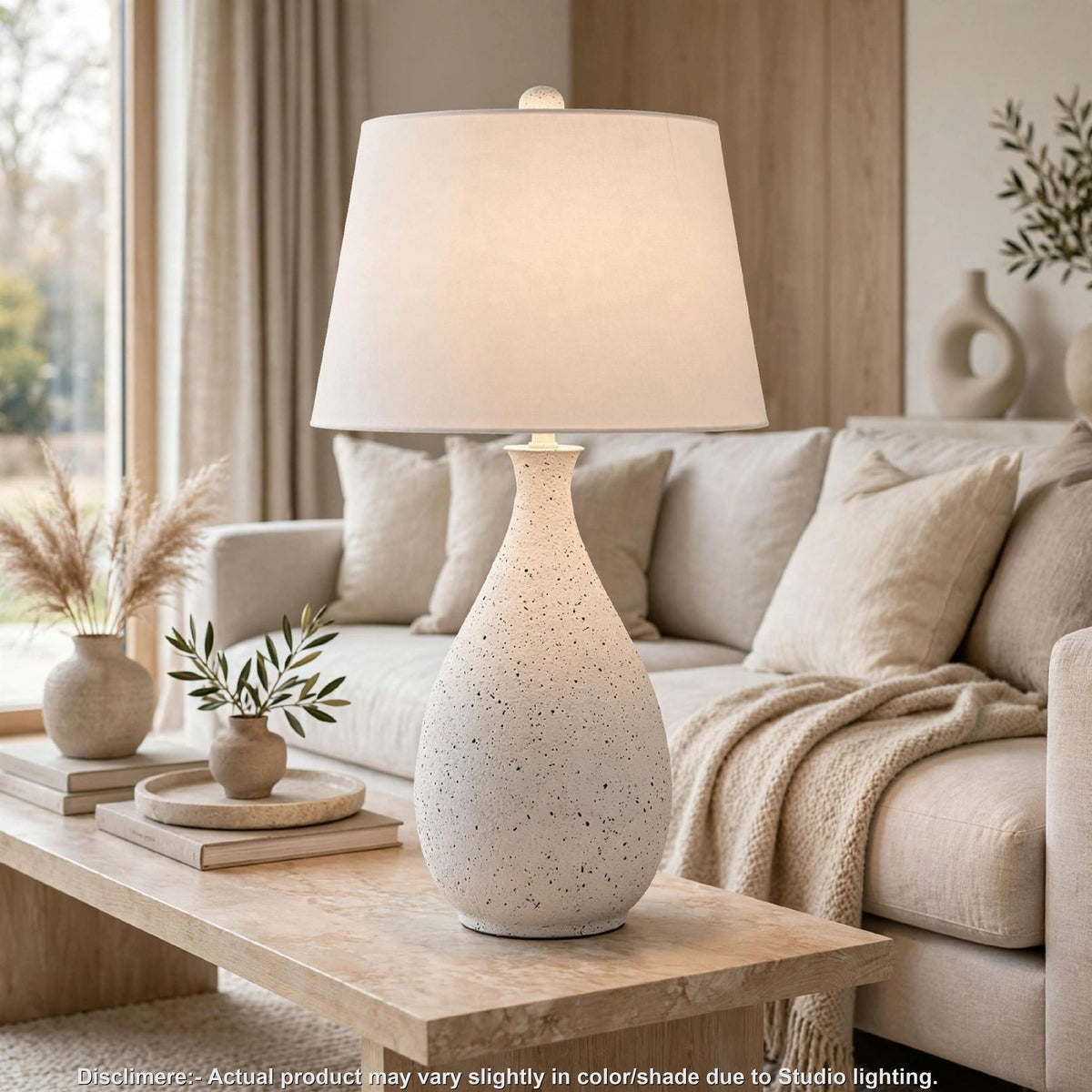 Yati Teardrop Table Lamp, Empire Shade, Speckled White Metal 33 Inch-BM355644