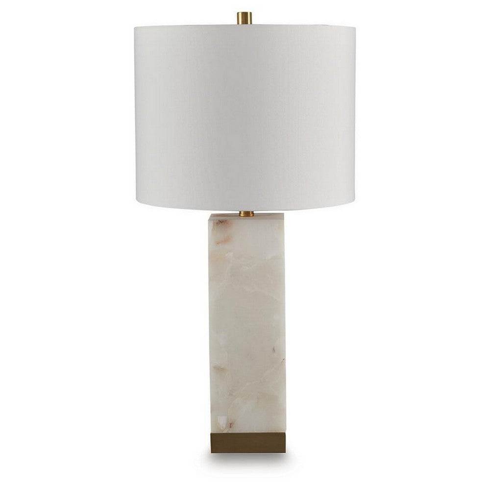 Linde Table Lamp w Nightlight, Alabaster Block Body, White, Gold 29 Inch - BM355645