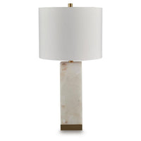 Linde Table Lamp w Nightlight, Alabaster Block Body, White, Gold 29 Inch - BM355645