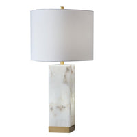 Linde Table Lamp w Nightlight, Alabaster Block Body, White, Gold 29 Inch - BM355645