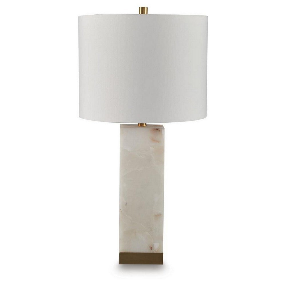 Linde Table Lamp w Nightlight, Alabaster Block Body, White, Gold 29 Inch - BM355645