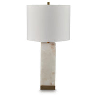 Linde Table Lamp w Nightlight, Alabaster Block Body, White, Gold 29 Inch - BM355645