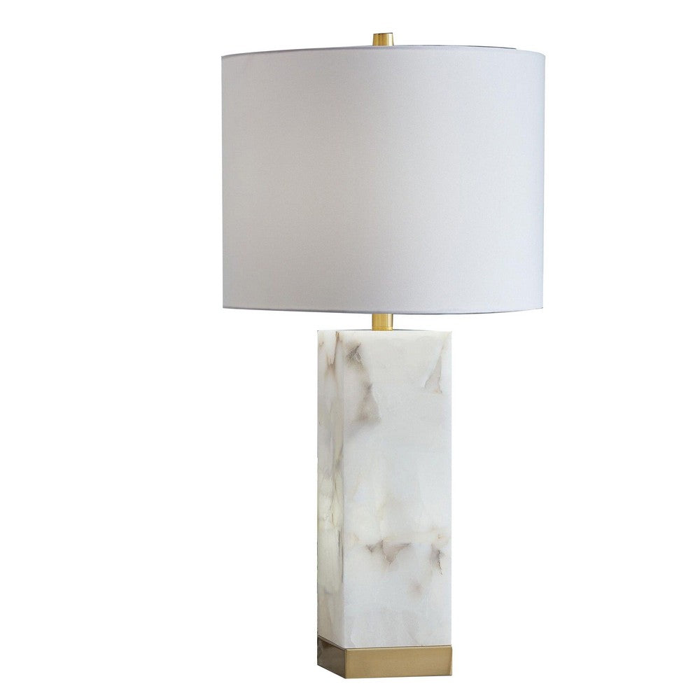 Linde Table Lamp w Nightlight, Alabaster Block Body, White, Gold 29 Inch - BM355645