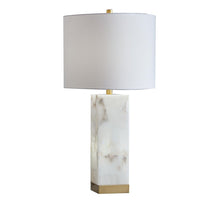 Linde Table Lamp w Nightlight, Alabaster Block Body, White, Gold 29 Inch - BM355645