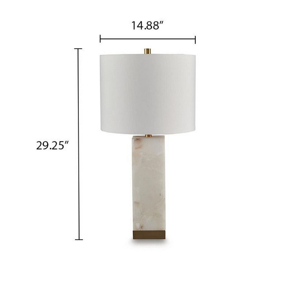 Linde Table Lamp w Nightlight, Alabaster Block Body, White, Gold 29 Inch - BM355645