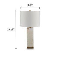 Linde Table Lamp w Nightlight, Alabaster Block Body, White, Gold 29 Inch - BM355645