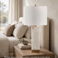 Linde Table Lamp w Nightlight, Alabaster Block Body, White, Gold 29 Inch - BM355645