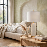 Linde Table Lamp w Nightlight, Alabaster Block Body, White, Gold 29 Inch - BM355645